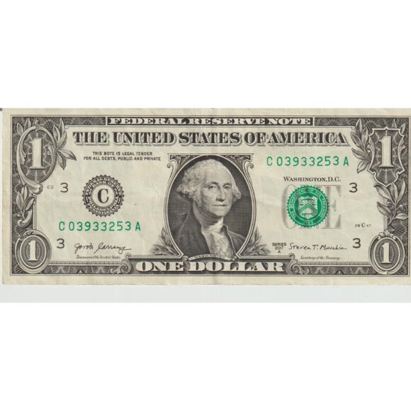Fancy $1 Bill – Serial #C03933253A – 2017 Series – Trinary Digits / Rare - Picture 1 of 2